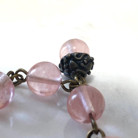 Cute Cherry Quartz Bronze Acorn Pendant Adjustable Choker - Picture 5 of 16